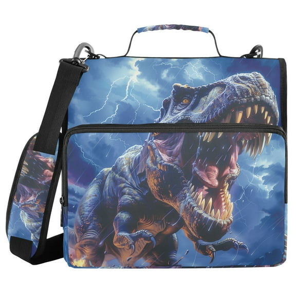 3 Ring Zipper Binder with Shoulder Strap Waterproof Trapper Keeper 1.5 Inch D-Ring 500 Sheets Capacity Fierce Dinosaurs in Thunderstorm