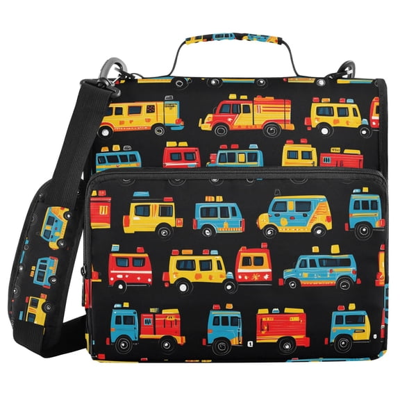 3 Ring Zipper Binder with Shoulder Strap Waterproof Trapper Keeper 2 Inch D-Ring 500 Sheets Capacity Fire Trucks