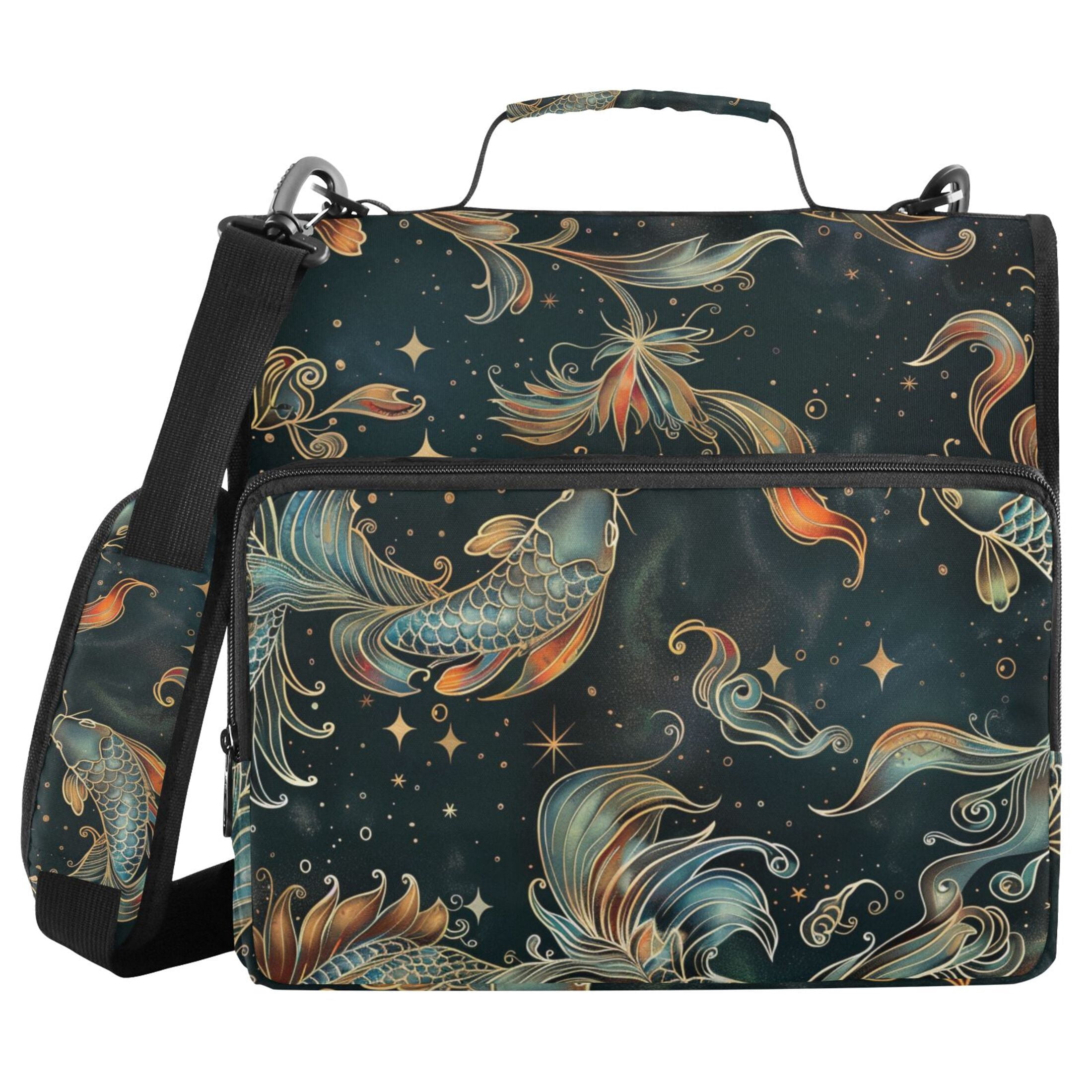 3 Ring Zipper Binder with Shoulder Strap Waterproof Trapper Keeper 2 Inch D-Ring 500 Sheets Capacity Fishes and Star