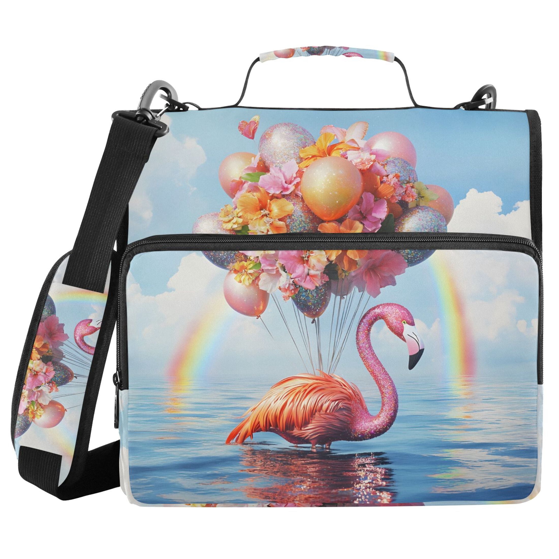 3 Ring Zipper Binder with Shoulder Strap Waterproof Trapper Keeper 2 Inch D-Ring 500 Sheets Capacity Flamingo Balloon Rainbow