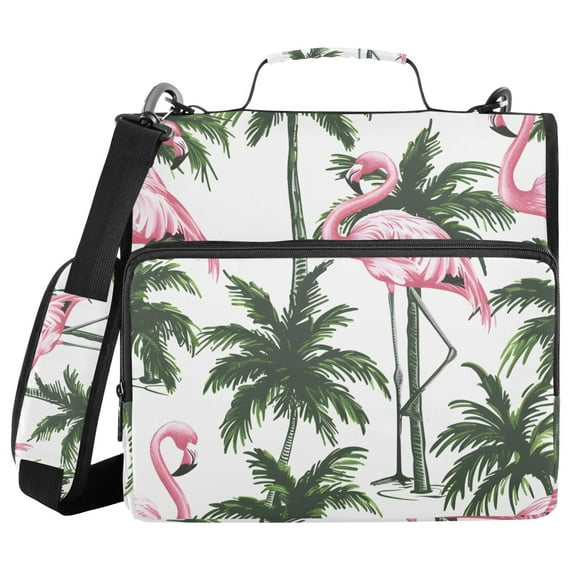 3 Ring Zipper Binder with Shoulder Strap Waterproof Trapper Keeper 1.5 Inch D-Ring 500 Sheets Capacity Flamingos and Palm Trees