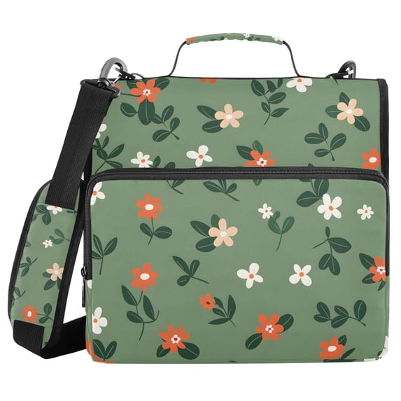 3 Ring Zipper Binder with Shoulder Strap Waterproof Trapper Keeper 2 Inch D-Ring 500 Sheets Capacity Flowers with Leaves