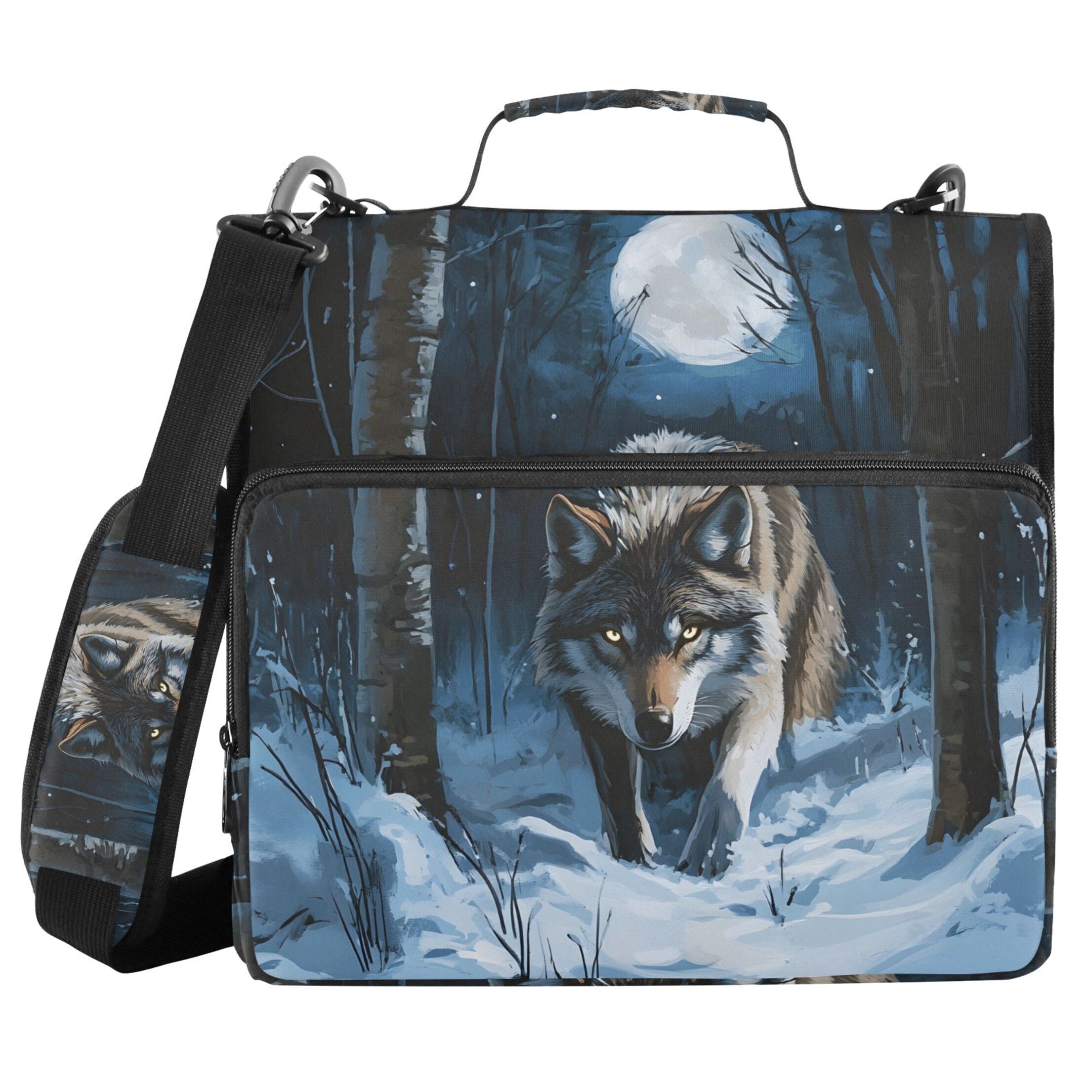 3 Ring Zipper Binder with Shoulder Strap Waterproof Trapper Keeper 2 Inch D-Ring 500 Sheets Capacity Forest Wolf Moon