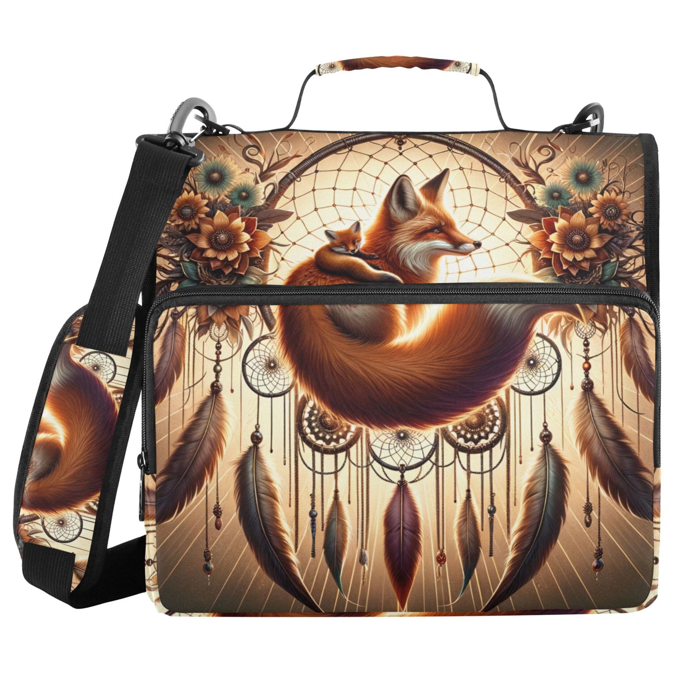 3 Ring Zipper Binder with Shoulder Strap Waterproof Trapper Keeper 2 Inch D-Ring 500 Sheets Capacity Foxes Flower Ring Feathers