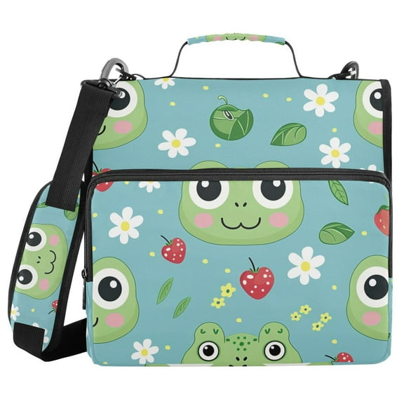 3 Ring Zipper Binder with Shoulder Strap Waterproof Trapper Keeper 1.5 Inch D-Ring 500 Sheets Capacity Frog Face Leaf Strawberry Flower