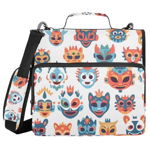 3 Ring Zipper Binder with Shoulder Strap Waterproof Trapper Keeper 2 Inch D-Ring 500 Sheets Capacity Funny Animal Masks