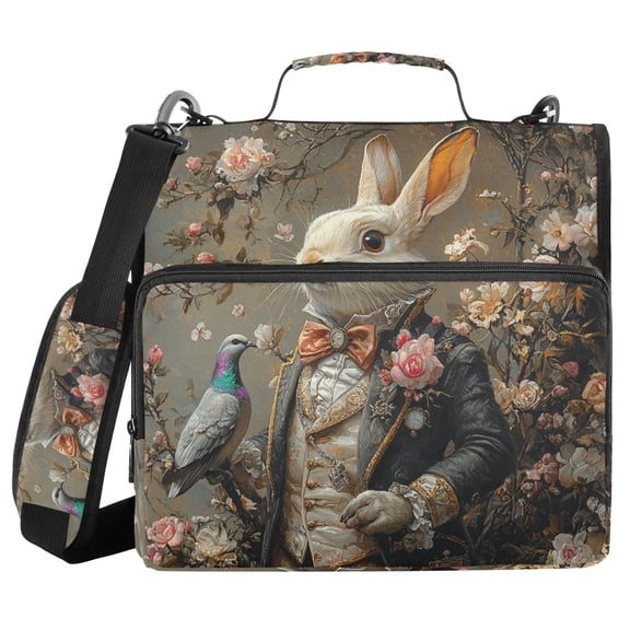 3 Ring Zipper Binder with Shoulder Strap Waterproof Trapper Keeper 2 Inch D-Ring 500 Sheets Capacity Gentleman Bunny with Bird
