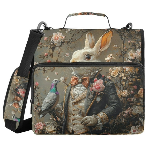 3 Ring Zipper Binder with Shoulder Strap Waterproof Trapper Keeper 1.5 Inch D-Ring 500 Sheets Capacity Gentleman Bunny with Bird