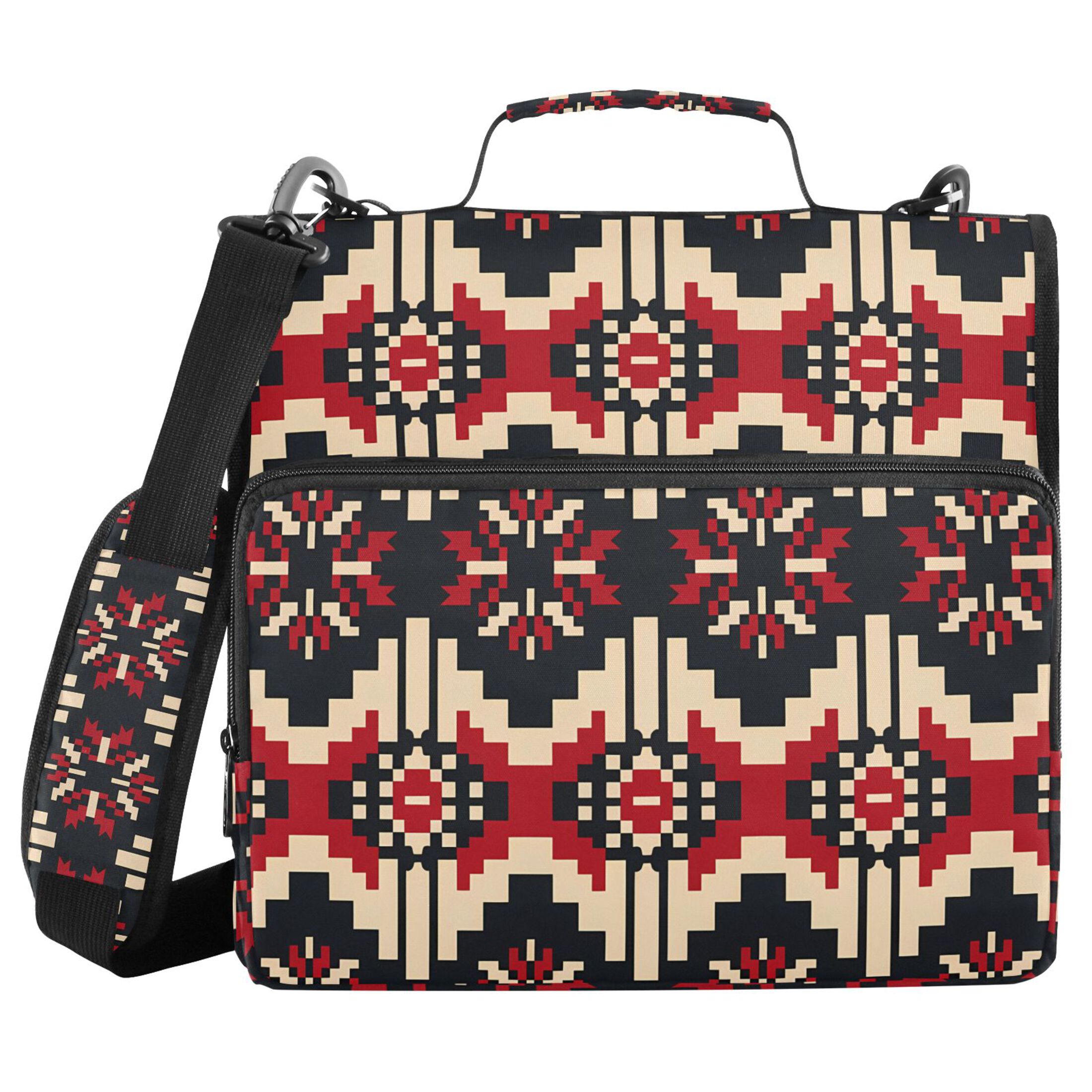 3 Ring Zipper Binder with Shoulder Strap Waterproof Trapper Keeper 1.5 Inch D-Ring 500 Sheets Capacity Geometric Pixel Print