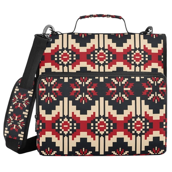3 Ring Zipper Binder with Shoulder Strap Waterproof Trapper Keeper 1.5 Inch D-Ring 500 Sheets Capacity Geometric Pixel Print