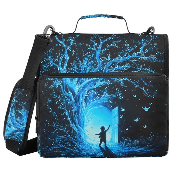3 Ring Zipper Binder with Shoulder Strap Waterproof Trapper Keeper 2 Inch D-Ring 500 Sheets Capacity Glowing Blue Tree and Door