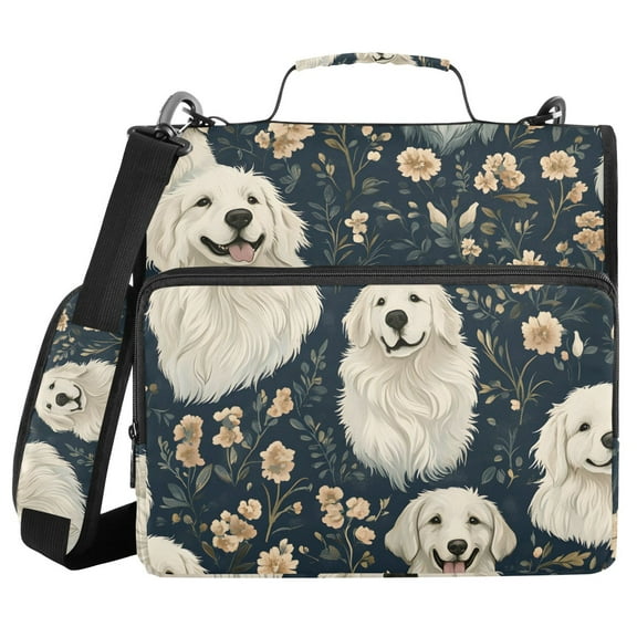 3 Ring Zipper Binder with Shoulder Strap Waterproof Trapper Keeper 1.5 Inch D-Ring 500 Sheets Capacity Golden Retriever Flower Pattern