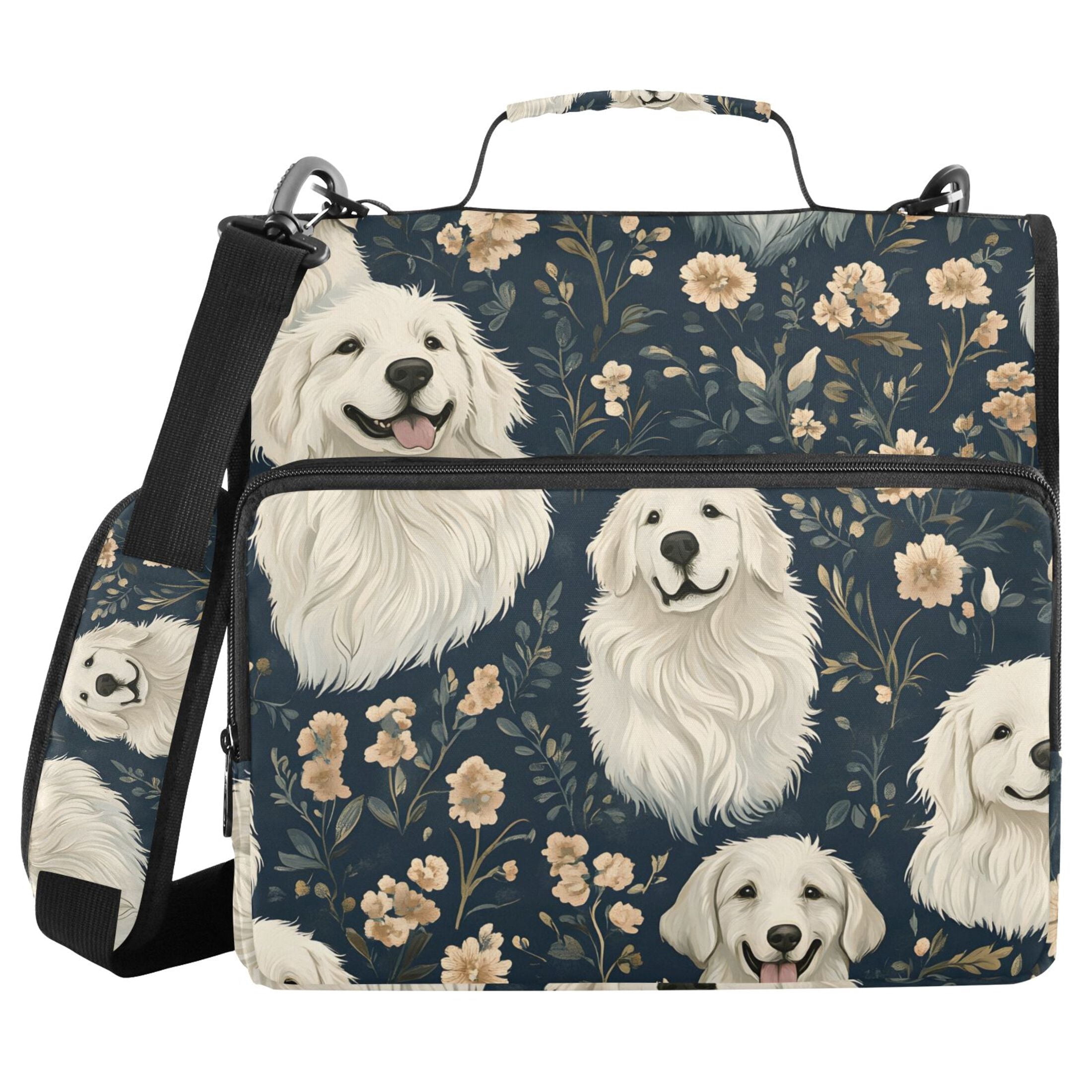 3 Ring Zipper Binder with Shoulder Strap Waterproof Trapper Keeper 2 Inch D-Ring 500 Sheets Capacity Golden Retriever Flower Pattern