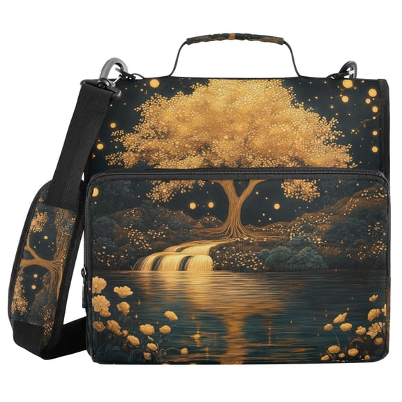 3 Ring Zipper Binder with Shoulder Strap Waterproof Trapper Keeper 2 Inch D-Ring 500 Sheets Capacity Golden Tree on River Bank