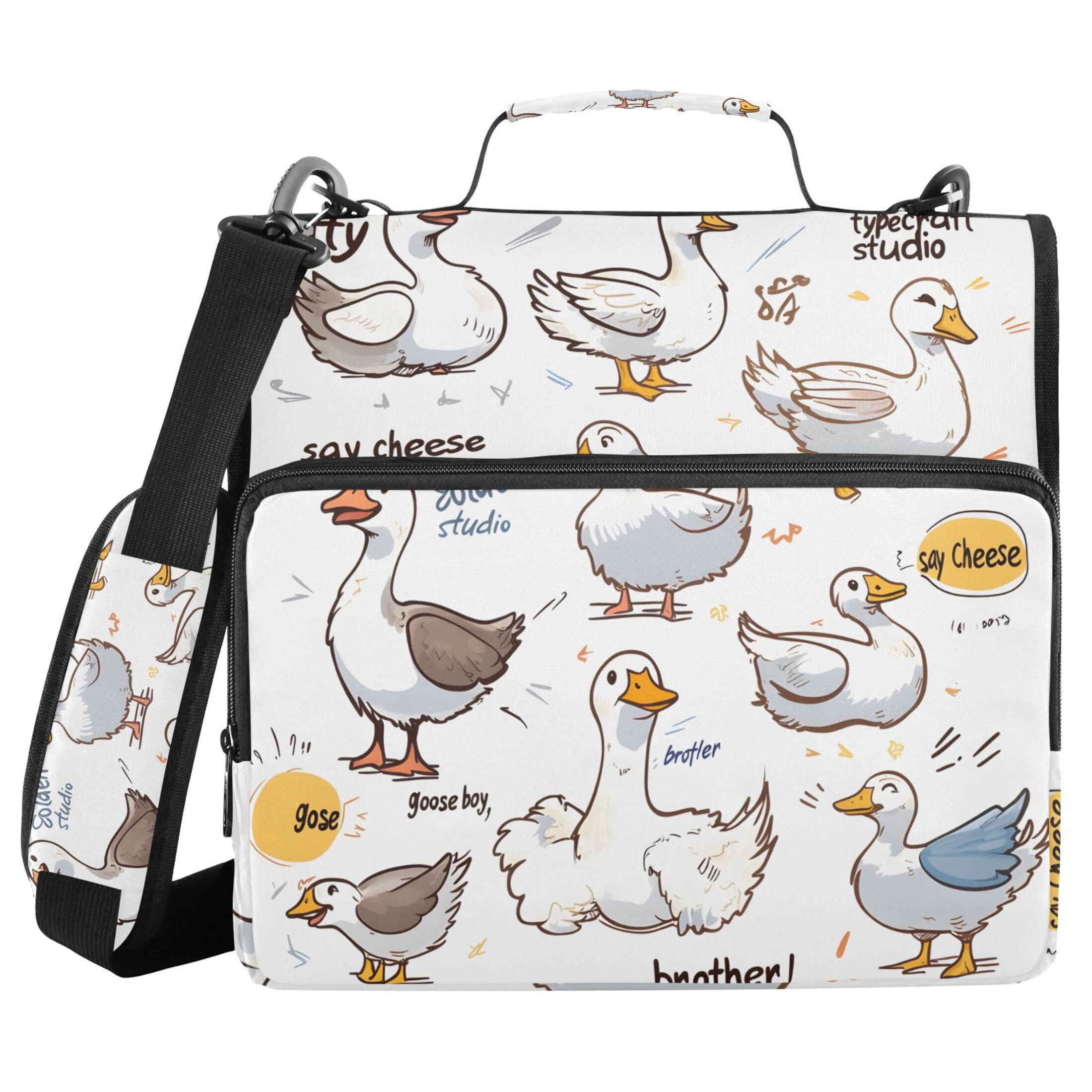 3 Ring Zipper Binder with Shoulder Strap Waterproof Trapper Keeper 2 Inch D-Ring 500 Sheets Capacity Goose with Various Poses
