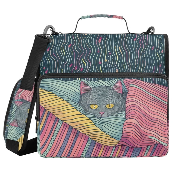 3 Ring Zipper Binder with Shoulder Strap Waterproof Trapper Keeper 2 Inch D-Ring 500 Sheets Capacity Gray Cat Hiding under Blanket