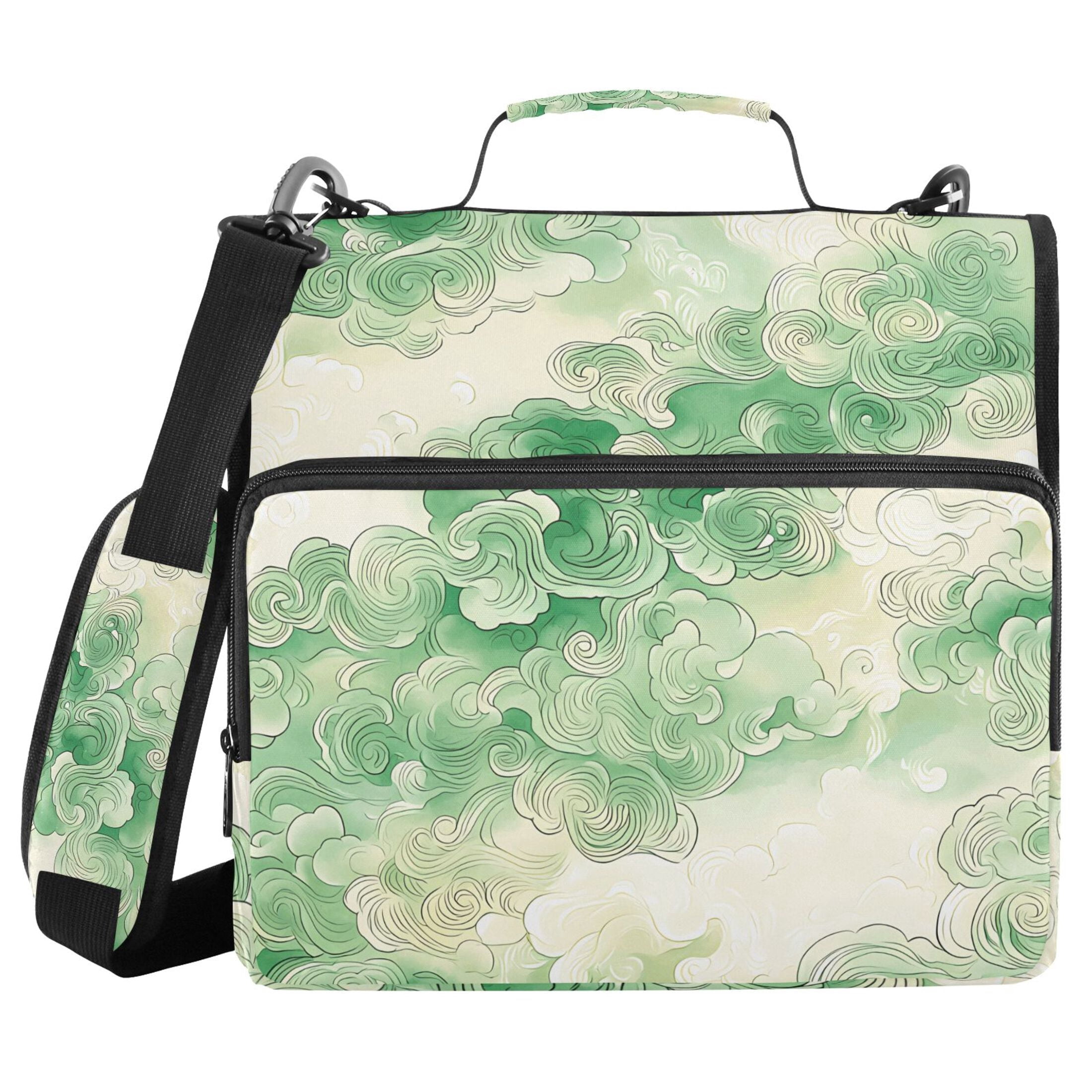 3 Ring Zipper Binder with Shoulder Strap Waterproof Trapper Keeper 2 Inch D-Ring 500 Sheets Capacity Green Auspicious Clouds