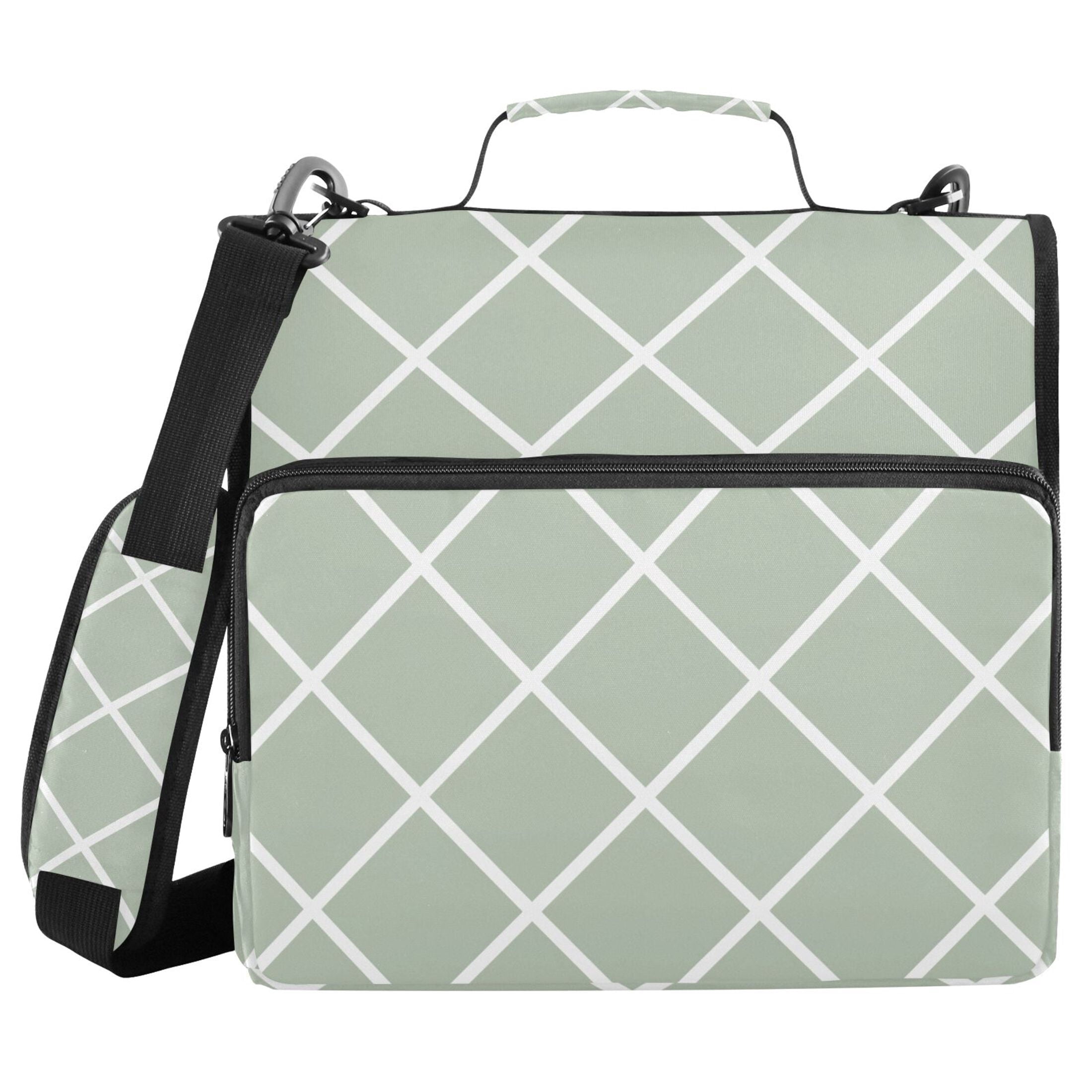 3 Ring Zipper Binder with Shoulder Strap Waterproof Trapper Keeper 2 Inch D-Ring 500 Sheets Capacity Green Block