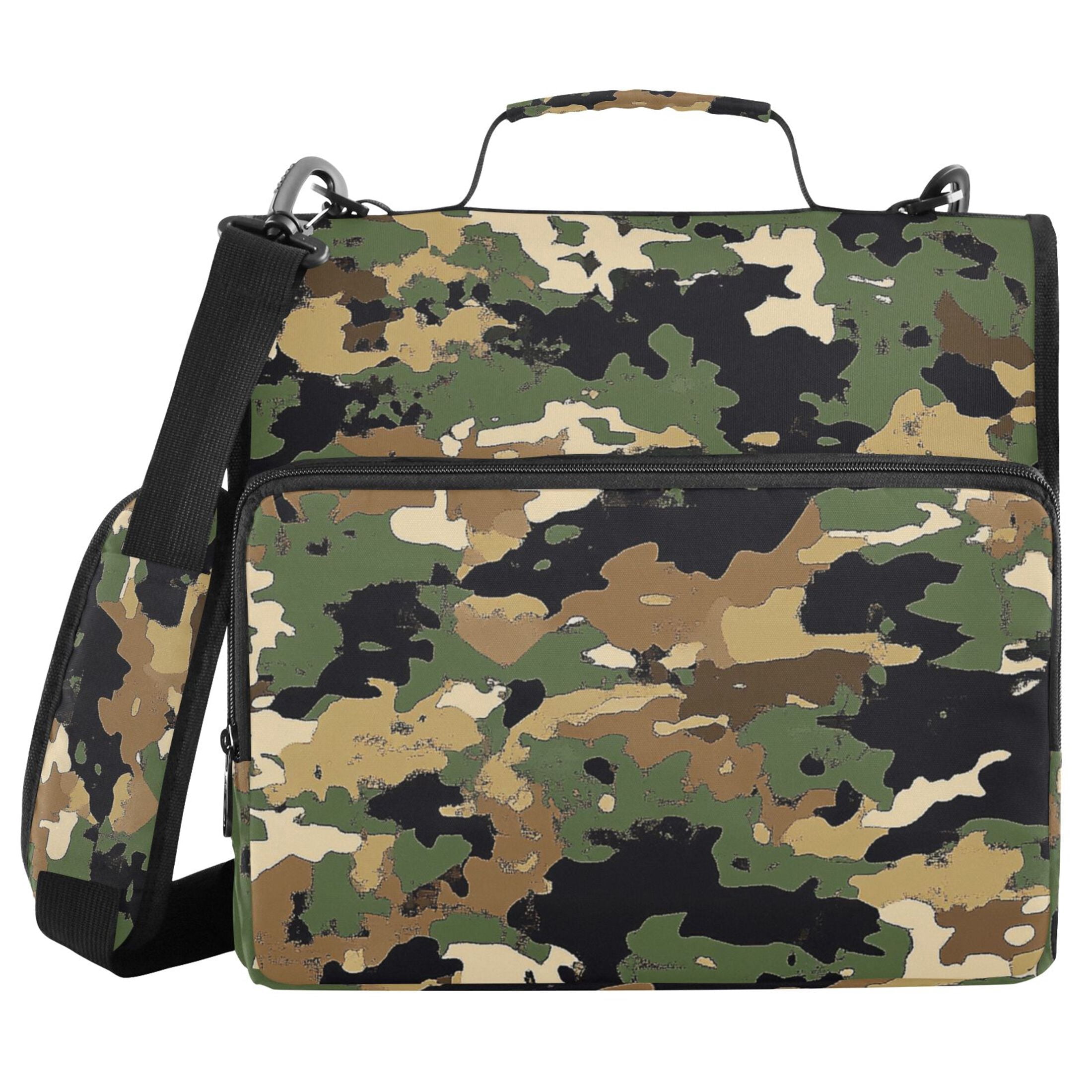 3 Ring Zipper Binder with Shoulder Strap Waterproof Trapper Keeper 2 Inch D-Ring 500 Sheets Capacity Green Brown Camouflage
