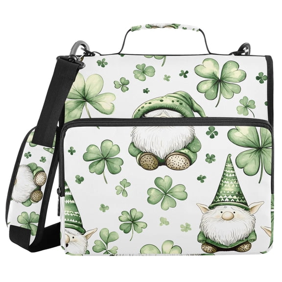 3 Ring Zipper Binder with Shoulder Strap Waterproof Trapper Keeper 1.5 Inch D-Ring 500 Sheets Capacity Green Gnomes and Clover