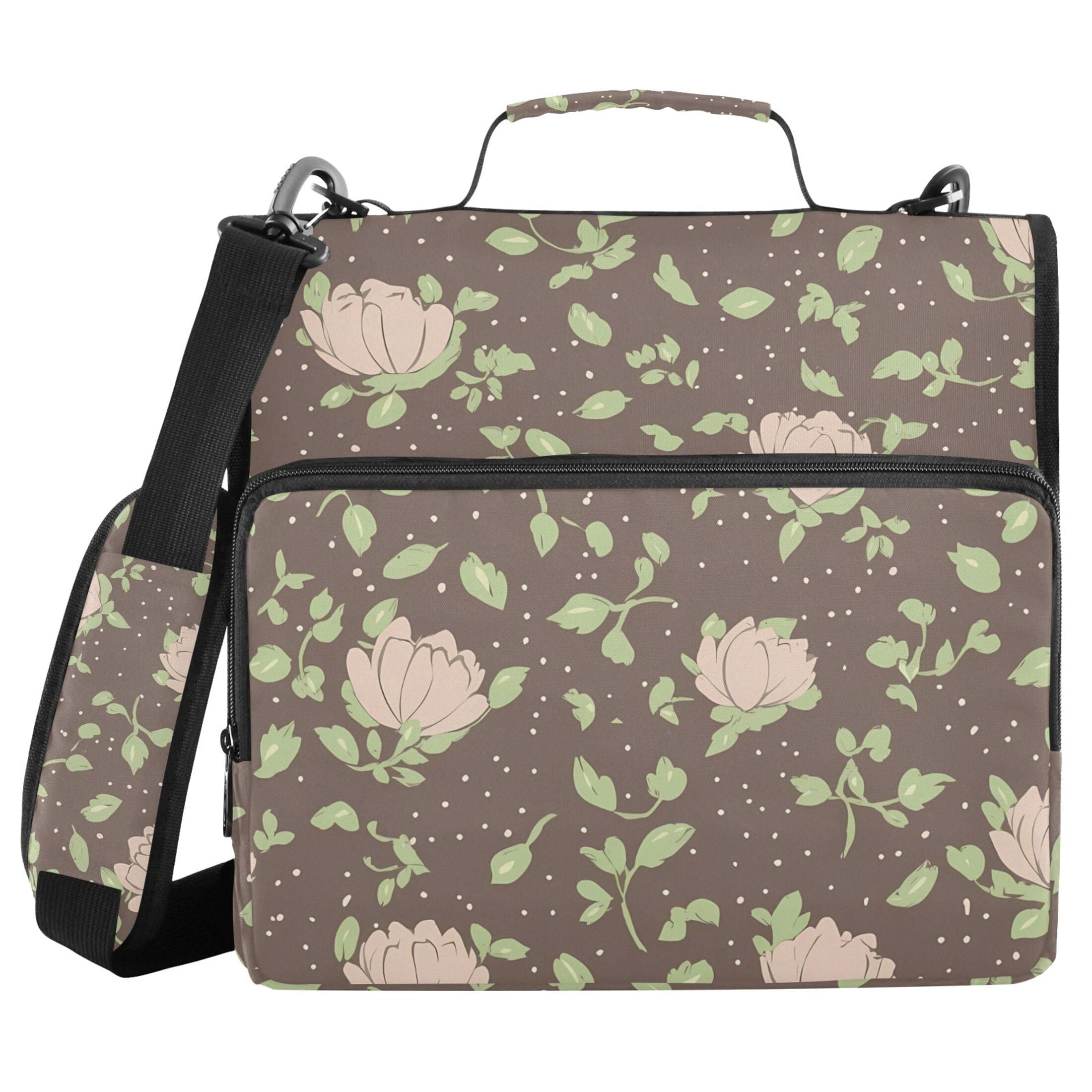 3 Ring Zipper Binder with Shoulder Strap Waterproof Trapper Keeper 2 Inch D-Ring 500 Sheets Capacity Green Leaves Small Roses