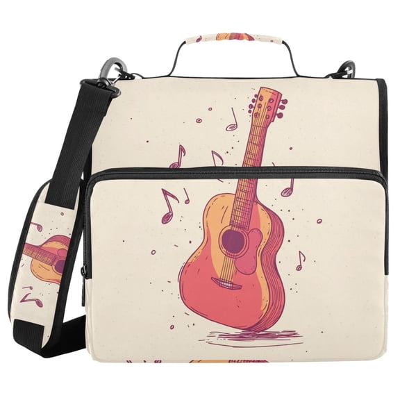 3 Ring Zipper Binder with Shoulder Strap Waterproof Trapper Keeper 2 Inch D-Ring 500 Sheets Capacity Guitar and Notes