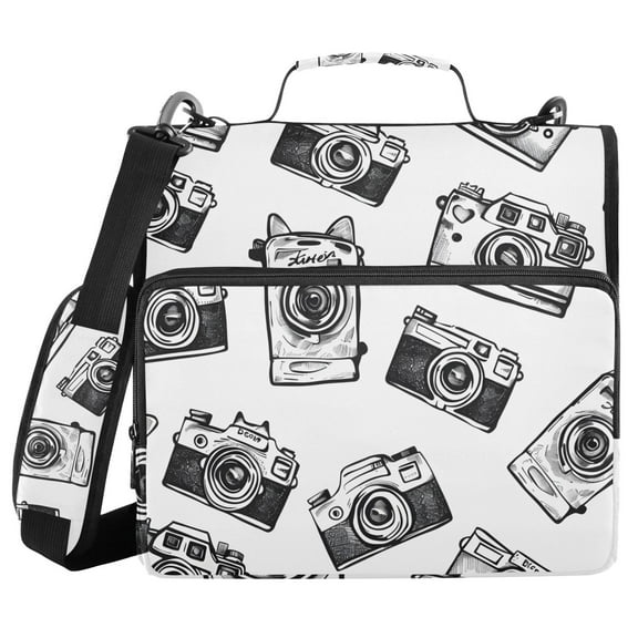 3 Ring Zipper Binder with Shoulder Strap Waterproof Trapper Keeper 1.5 Inch D-Ring 500 Sheets Capacity Hand Drawn Camera