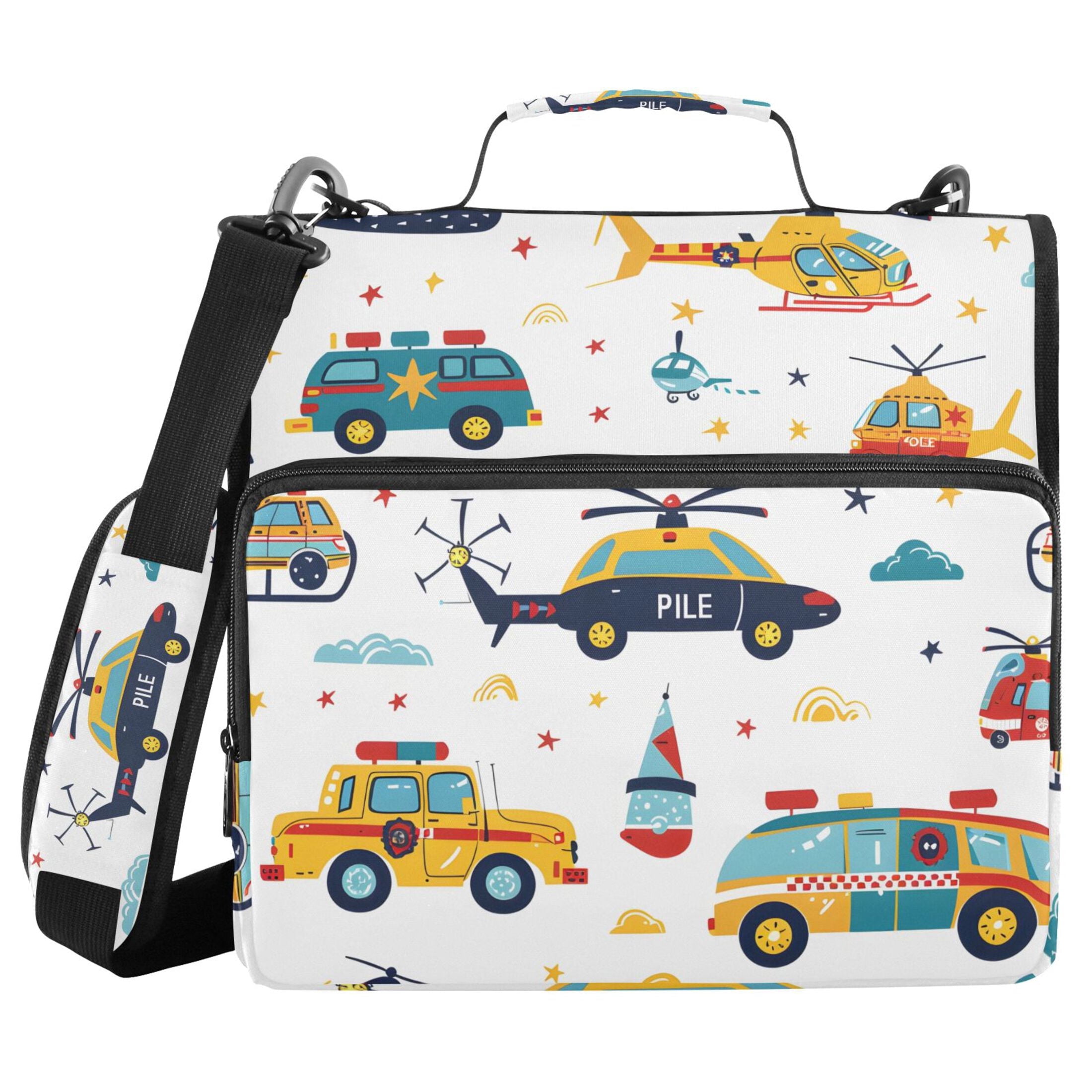 3 Ring Zipper Binder with Shoulder Strap Waterproof Trapper Keeper 2 Inch D-Ring 500 Sheets Capacity Hand Drawn Car Helicopter