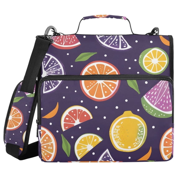 3 Ring Zipper Binder with Shoulder Strap Waterproof Trapper Keeper 2 Inch D-Ring 500 Sheets Capacity Hand Drawn Citrus Fruits
