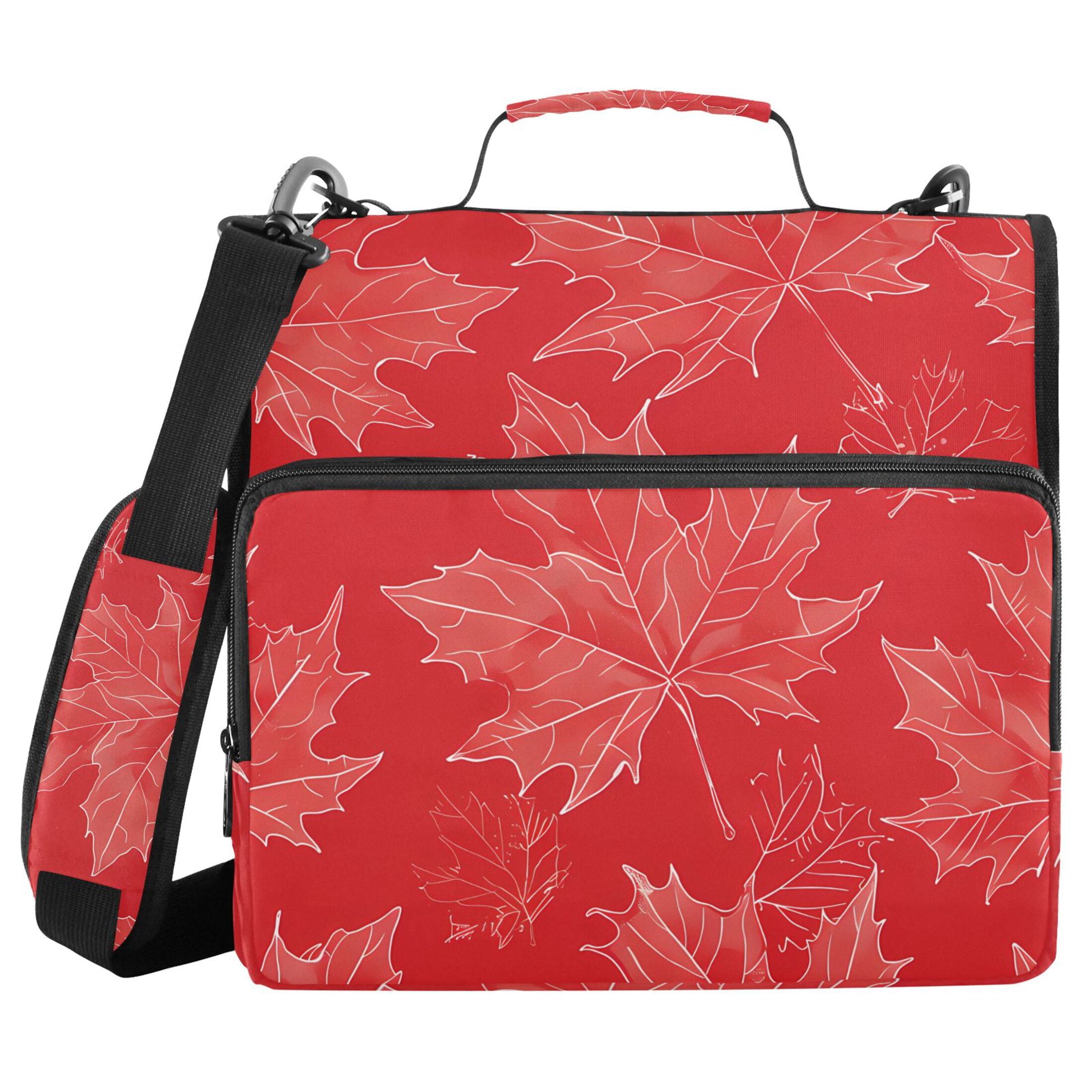 3 Ring Zipper Binder with Shoulder Strap Waterproof Trapper Keeper 2 Inch D-Ring 500 Sheets Capacity Hand Drawn Maple Leaves