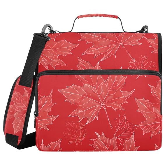 3 Ring Zipper Binder with Shoulder Strap Waterproof Trapper Keeper 2 Inch D-Ring 500 Sheets Capacity Hand Drawn Maple Leaves