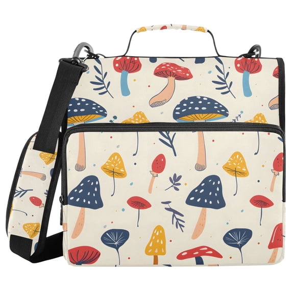3 Ring Zipper Binder with Shoulder Strap Waterproof Trapper Keeper 2 Inch D-Ring 500 Sheets Capacity Hand Drawn Mushrooms