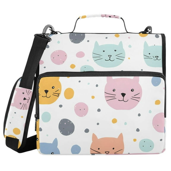 3 Ring Zipper Binder with Shoulder Strap Waterproof Trapper Keeper 1.5 Inch D-Ring 500 Sheets Capacity Hand Paint Cat Face