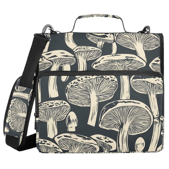 3 Ring Zipper Binder with Shoulder Strap Waterproof Trapper Keeper 2 Inch D-Ring 500 Sheets Capacity Hand-drawn Mushrooms
