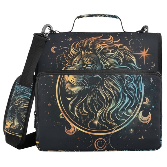 3 Ring Zipper Binder with Shoulder Strap Waterproof Trapper Keeper 2 Inch D-Ring 500 Sheets Capacity Handsome Lion Head