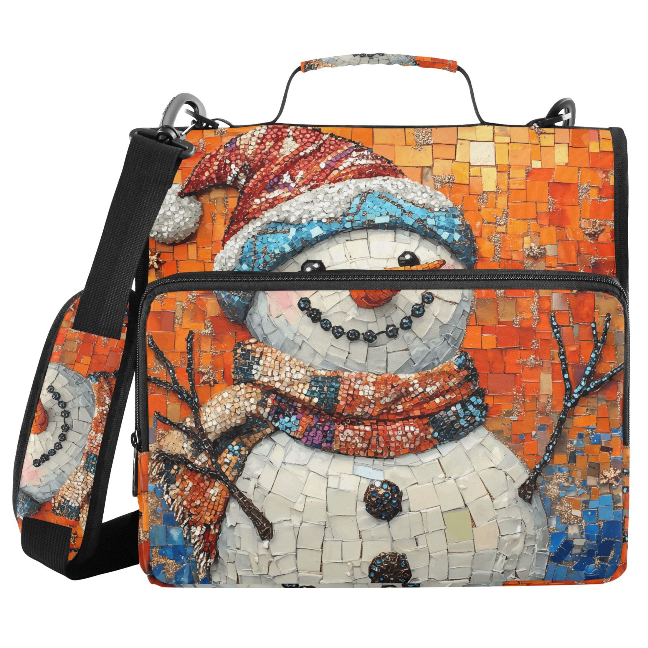 3 Ring Zipper Binder with Shoulder Strap Waterproof Trapper Keeper 2 Inch D-Ring 500 Sheets Capacity Happy Christmas Snowmen