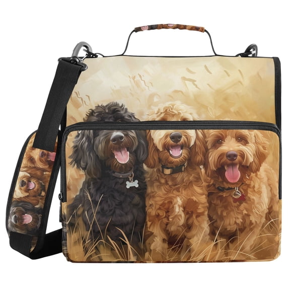 3 Ring Zipper Binder with Shoulder Strap Waterproof Trapper Keeper 2 Inch D-Ring 500 Sheets Capacity Happy Dogs in Wheat Field