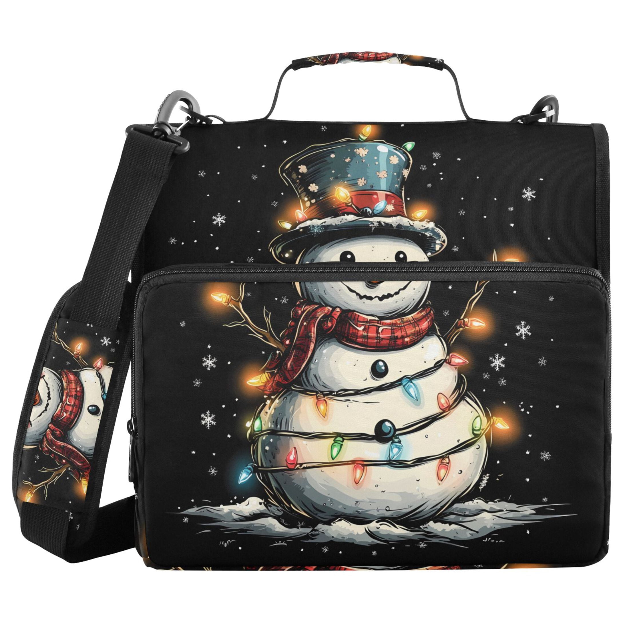 3 Ring Zipper Binder with Shoulder Strap Waterproof Trapper Keeper 2 Inch D-Ring 500 Sheets Capacity Happy Snowman with Colorful Lights