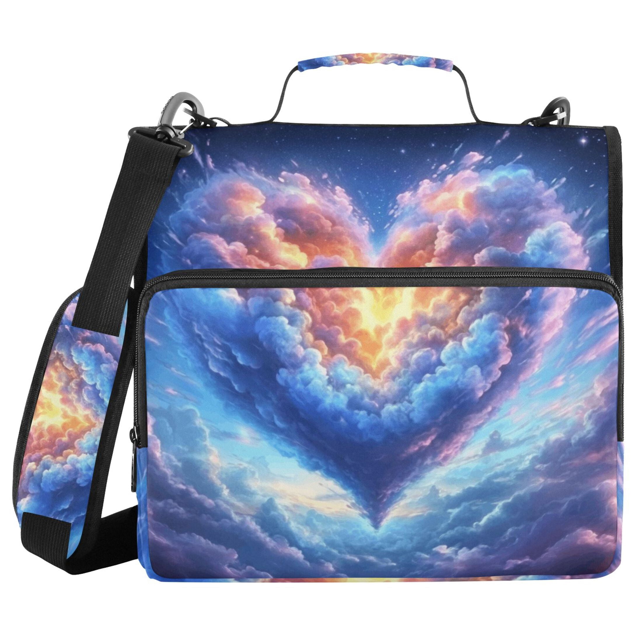 3 Ring Zipper Binder with Shoulder Strap Waterproof Trapper Keeper 2 Inch D-Ring 500 Sheets Capacity Heart Cloud in Sky