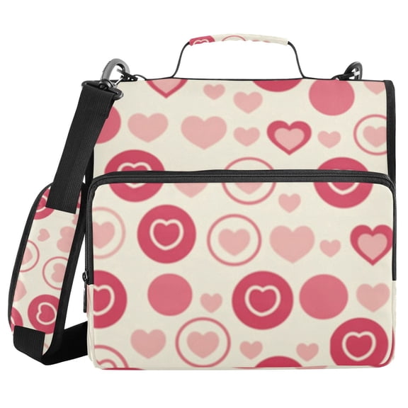 3 Ring Zipper Binder with Shoulder Strap Waterproof Trapper Keeper 2 Inch D-Ring 500 Sheets Capacity Heart on Circle