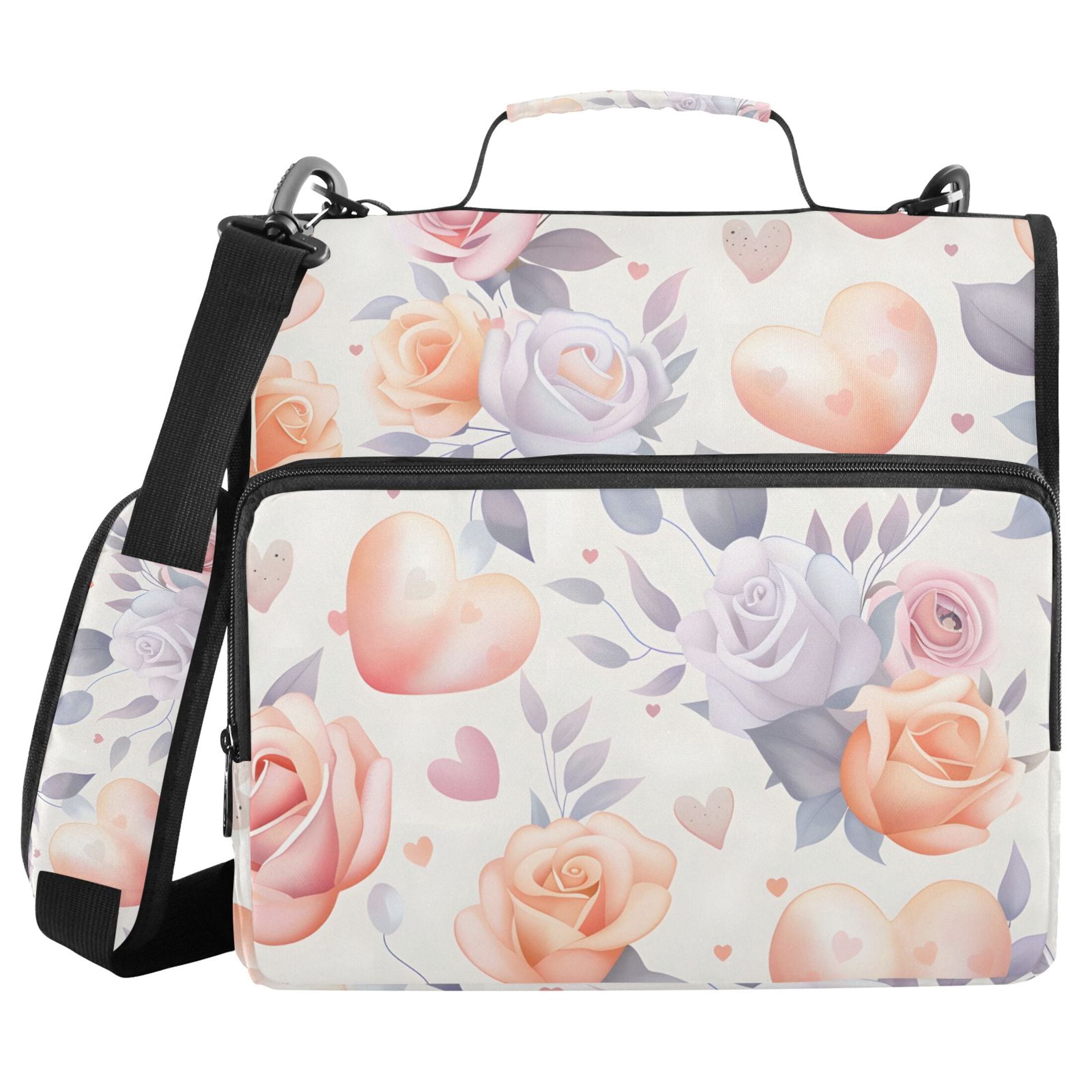 3 Ring Zipper Binder with Shoulder Strap Waterproof Trapper Keeper 2 Inch D-Ring 500 Sheets Capacity Hearts and Roses