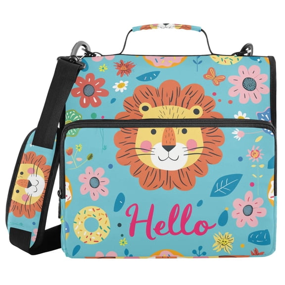 3 Ring Zipper Binder with Shoulder Strap Waterproof Trapper Keeper 2 Inch D-Ring 500 Sheets Capacity Hello Lion Face