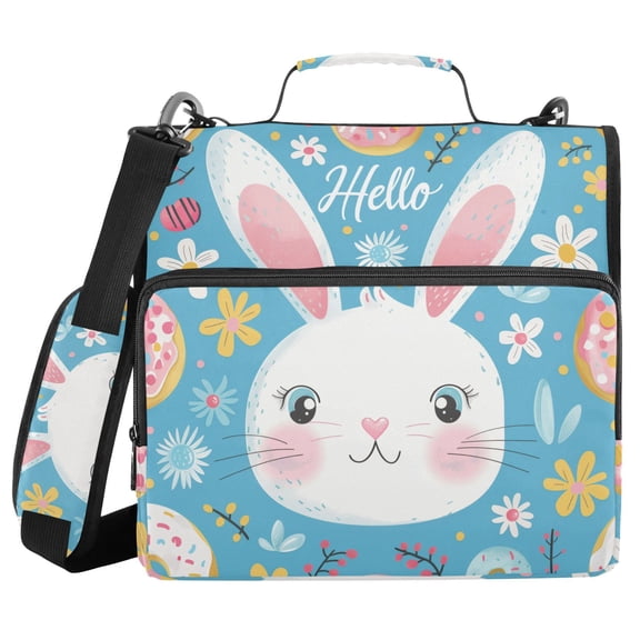 3 Ring Zipper Binder with Shoulder Strap Waterproof Trapper Keeper 1.5 Inch D-Ring 500 Sheets Capacity Hello Rabbit Face