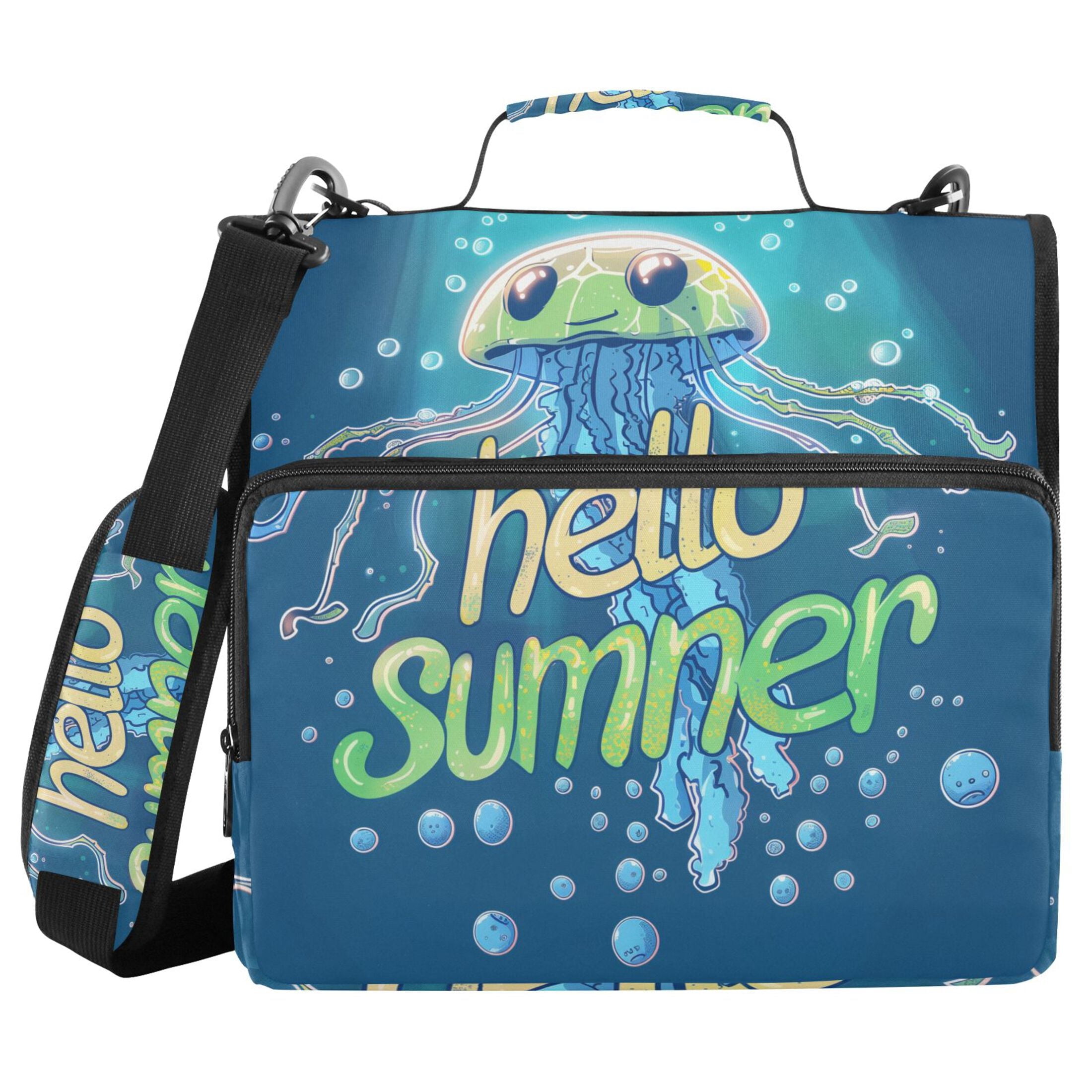 3 Ring Zipper Binder with Shoulder Strap Waterproof Trapper Keeper 2 Inch D-Ring 500 Sheets Capacity Hello Summer Jellyfish