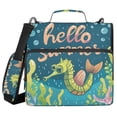 thumbnail image 1 of 3 Ring Zipper Binder with Shoulder Strap Waterproof Trapper Keeper 2 Inch D-Ring 500 Sheets Capacity Hello Summer Seahorses, 1 of 8
