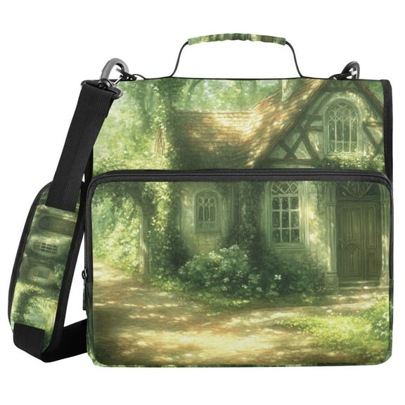 3 Ring Zipper Binder with Shoulder Strap Waterproof Trapper Keeper 1.5 Inch D-Ring 500 Sheets Capacity House in Forest