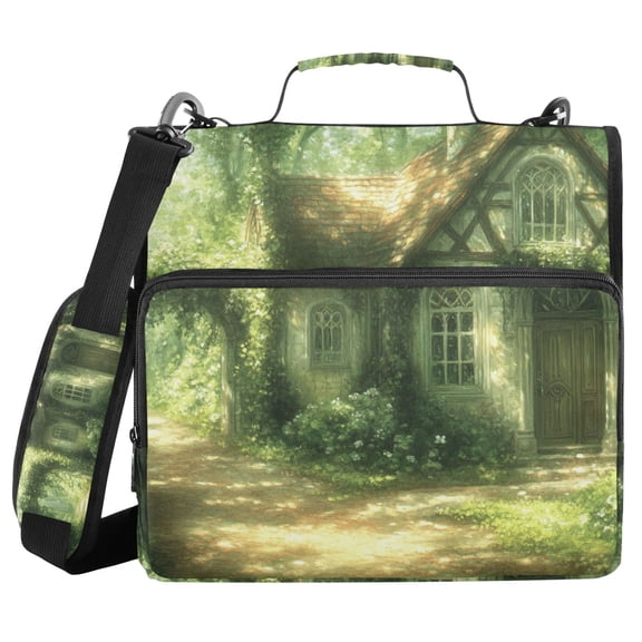 3 Ring Zipper Binder with Shoulder Strap Waterproof Trapper Keeper 2 Inch D-Ring 500 Sheets Capacity House in Forest