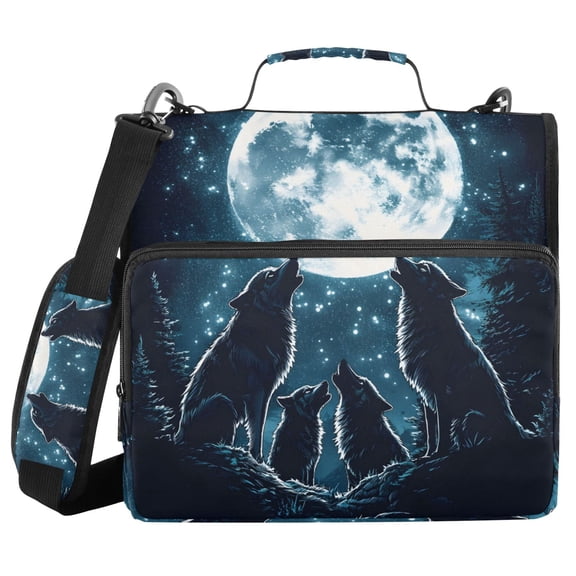 3 Ring Zipper Binder with Shoulder Strap Waterproof Trapper Keeper 2 Inch D-Ring 500 Sheets Capacity Howling Wolves and Moon