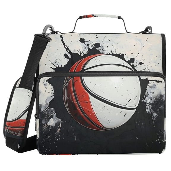 3 Ring Zipper Binder with Shoulder Strap Waterproof Trapper Keeper 1.5 Inch D-Ring 500 Sheets Capacity Ink Basketball