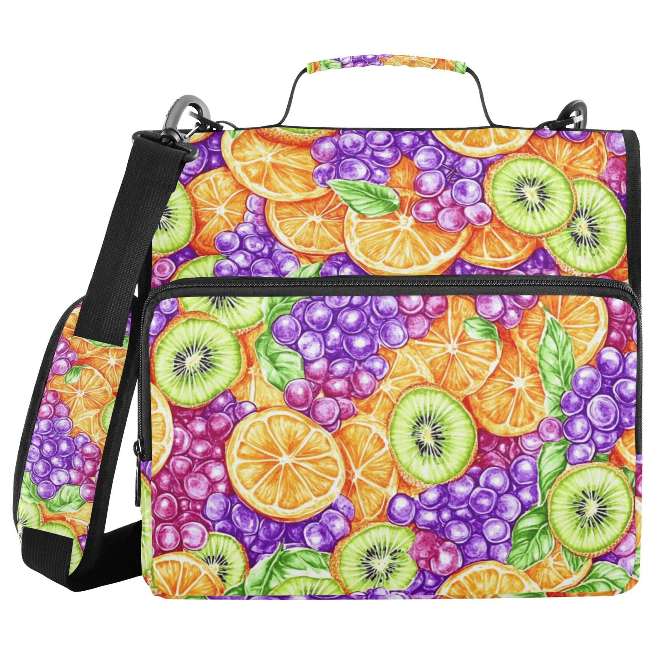 3 Ring Zipper Binder with Shoulder Strap Waterproof Trapper Keeper 2 Inch D-Ring 500 Sheets Capacity Kiwi Oranges Slices Grape